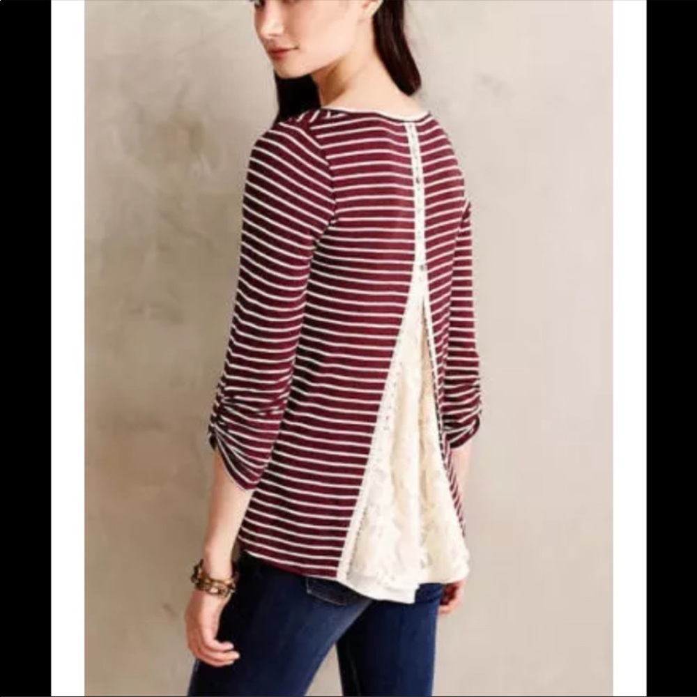 Anthropologie Teal and White Striped Long Sleeve Tee - Picture 3 of 7